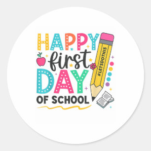 Sticker Rond Joyeux Premier Jour De L'École Crayon Enseignant E