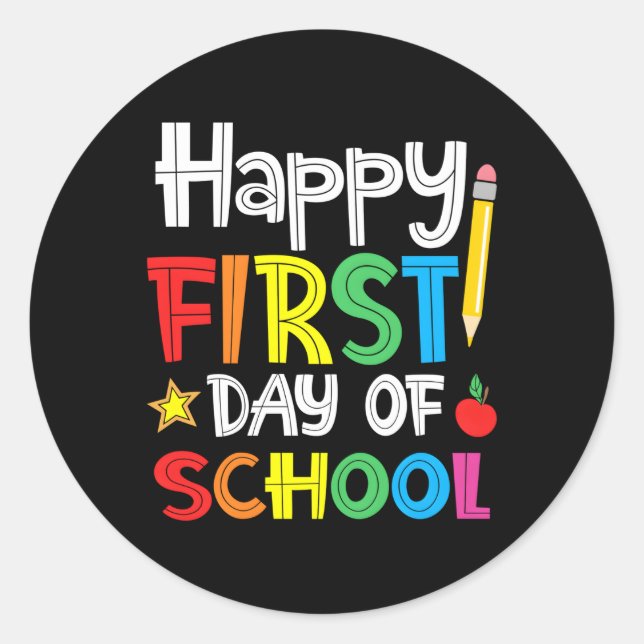 Sticker Rond Joyeux Premier Jour D'École Bienvenue À L'École (Devant)