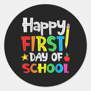 Sticker Rond Joyeux premier jour d'école Bienvenue Byck à l'éco