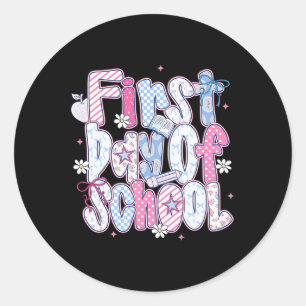 Sticker Rond Joyeux premier jour d'école Bonjour professeur Enf