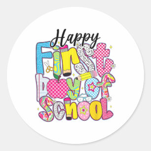 Sticker Rond Joyeux premier jour d'école crayon enseignant enfa