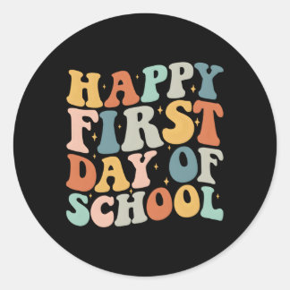 Sticker Rond Joyeux Premier Jour D'École En Revenant À L'École