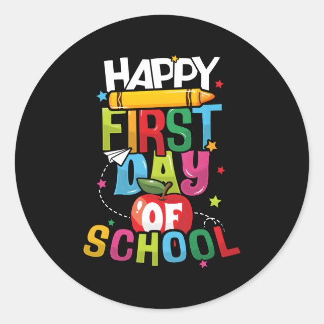 Sticker Rond Joyeux Premier Jour D'École Retour À L'École Étudi (Devant)
