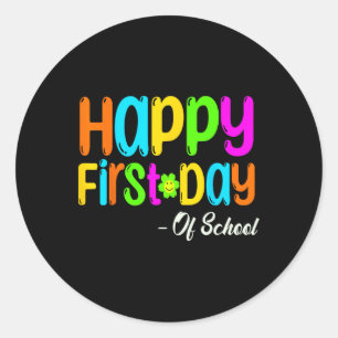 Sticker Rond Joyeux Premier Jour D'Enseignant À L'École S