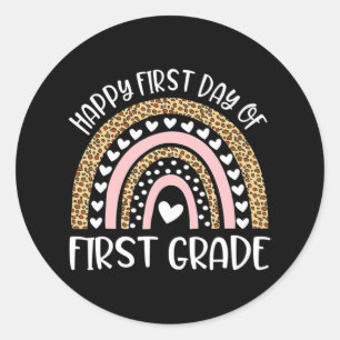 Sticker Rond Joyeux premier jour d'enseignant de 4e année retou