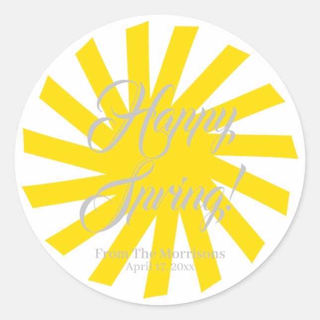 Sticker Rond Joyeux printemps jaune soleil coutume script joyeu (Devant)