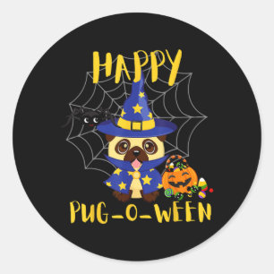 Sticker Rond Joyeux Pug-O-Ween Drôle de chien Pug Halloween