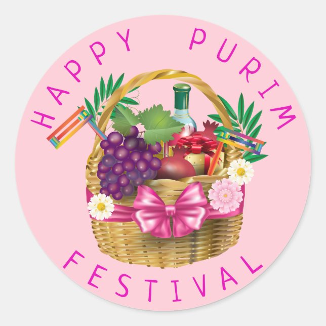 Sticker Rond Joyeux Purim Festival Funny Clown Kids Party (Devant)