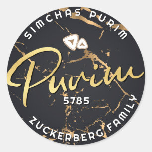 Sticker Rond Joyeux Purim Marble Or Mishloach Manos Classic R