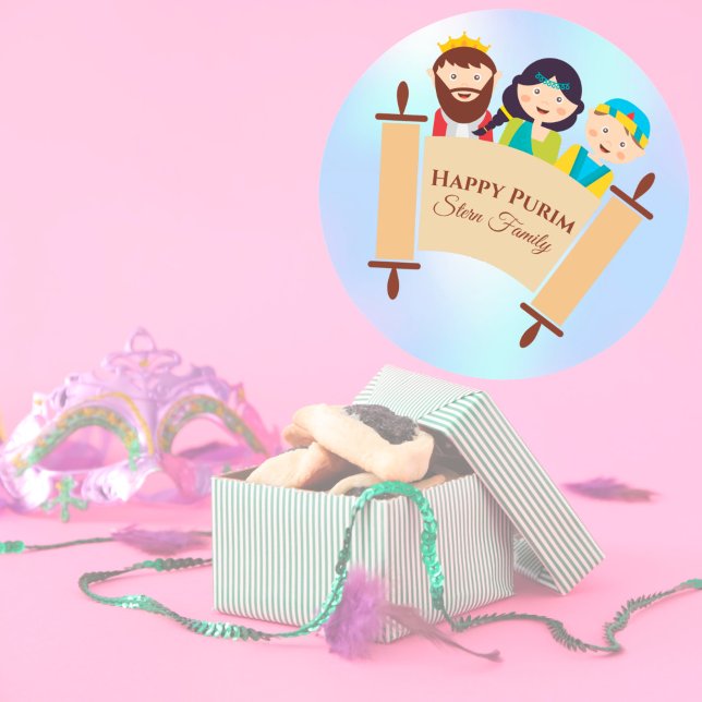 Sticker Rond Joyeux Purim Megillah Enfants Personnalisé (Créateur téléchargé)