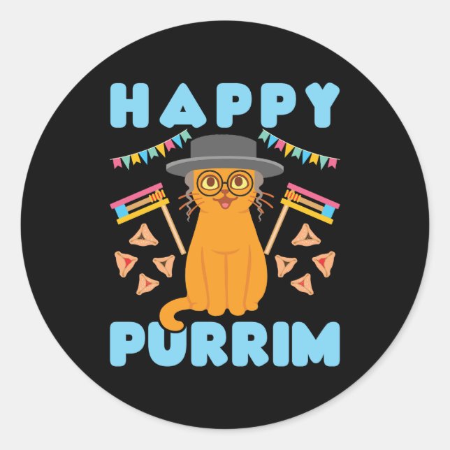 Sticker Rond Joyeux Purrim Purim Chat Fête juive (Devant)