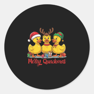 Sticker Rond Joyeux Quackmas Noël Chapeau de Père Noël Renne El