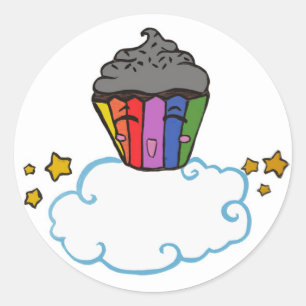 Sticker Rond Joyeux Rainbow Cupcake