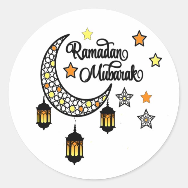 Sticker Rond Joyeux Ramadan Moubarak lanterne du croissant Kare (Devant)