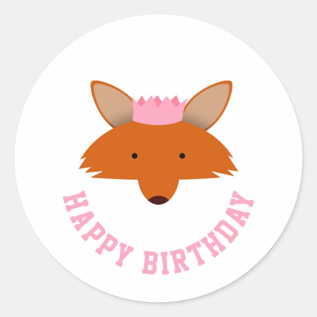 Sticker Rond Joyeux Renard d'anniversaire (Devant)