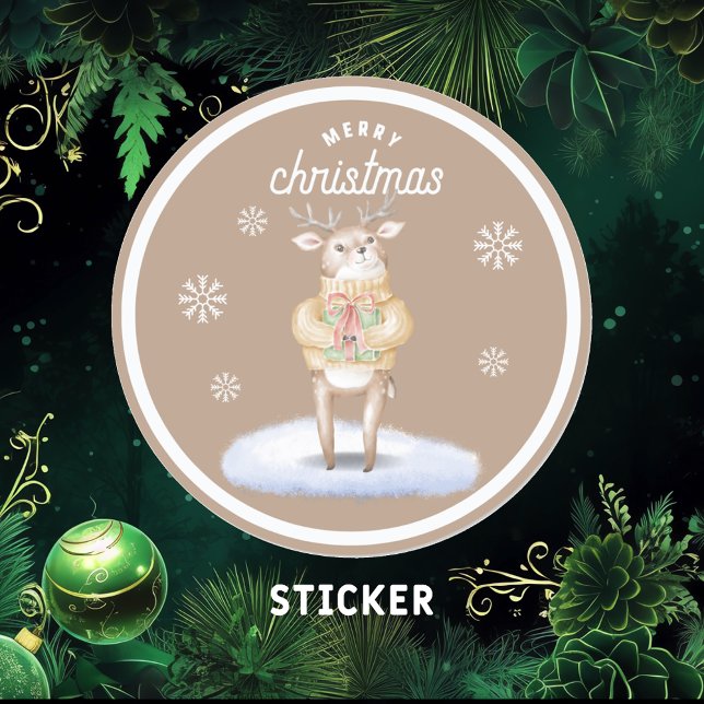 Sticker Rond Joyeux renne de Noël (Créateur téléchargé)