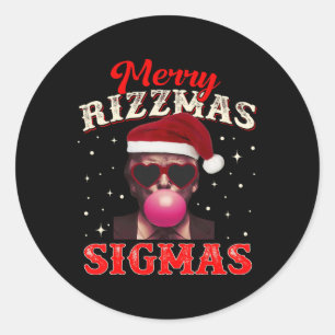 Sticker Rond Joyeux Rizz Mas Sigmas Gen Alpha Trump Père Noël C