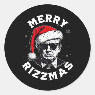 Sticker Rond Joyeux Rizzmas Noël Drôle Trump Santa Claus Xm