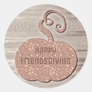 Sticker Rond Joyeux Rose Faux Friendsgiving Gold Pumplkin