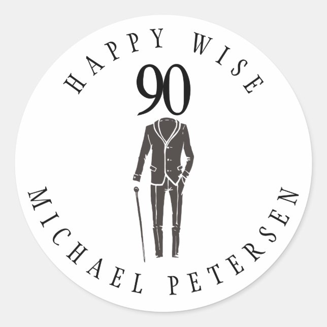 Sticker Rond Joyeux sage 90 ans typographie joyeux anniversaire (Devant)