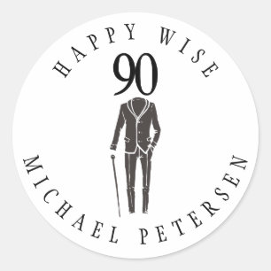 Sticker Rond Joyeux sage 90 ans typographie joyeux anniversaire