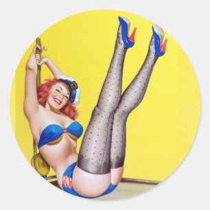 Sticker Rond Joyeux Sailor Pin Up