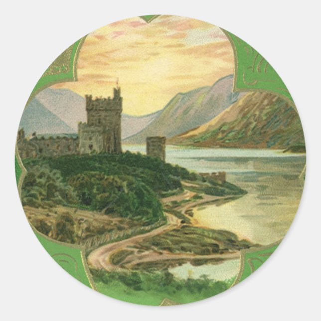Sticker Rond Joyeux Saint-Patrick vintage Château Shamrock (Devant)