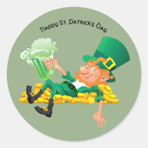 Sticker Rond Joyeux Saint Patrick's Day Leprechaun