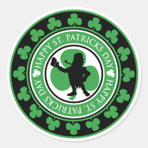 Sticker Rond Joyeux Saint Patrick's Day Leprechaun Shamrock