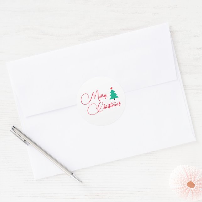 Sticker Rond Joyeux sapin de Noël (Enveloppe)
