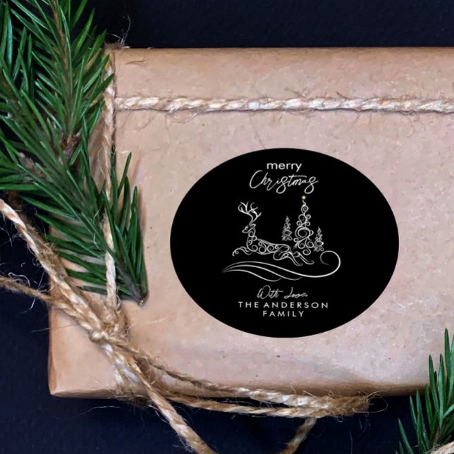 Sticker Rond Joyeux sapin de Noël et renne (Créateur téléchargé)