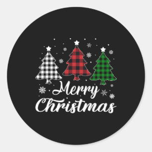 Sticker Rond Joyeux sapin de Noël Xmas plaid de Buffalo rouge b