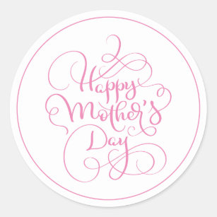 Sticker Rond Joyeux script rose de la fête des mères