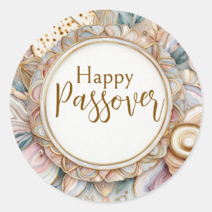 Sticker Rond Joyeux Seder de Pâque Marbre d'agate rose beige