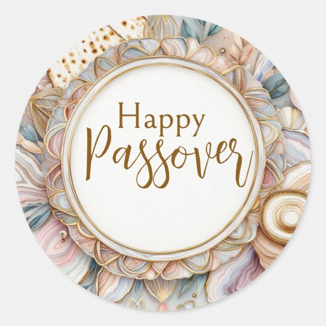 Sticker Rond Joyeux Seder de Pâque Marbre d'agate rose beige (Devant)