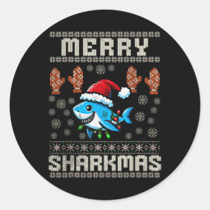 Sticker Rond Joyeux Sharkmas Sharkmas Noël Vilain Noël Enfants