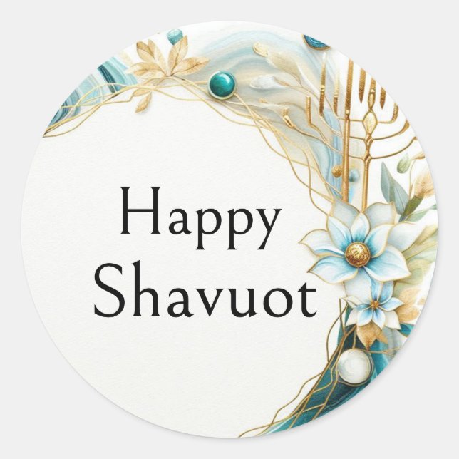 Sticker Rond Joyeux Shavouot - Or Bleu Agate (Devant)