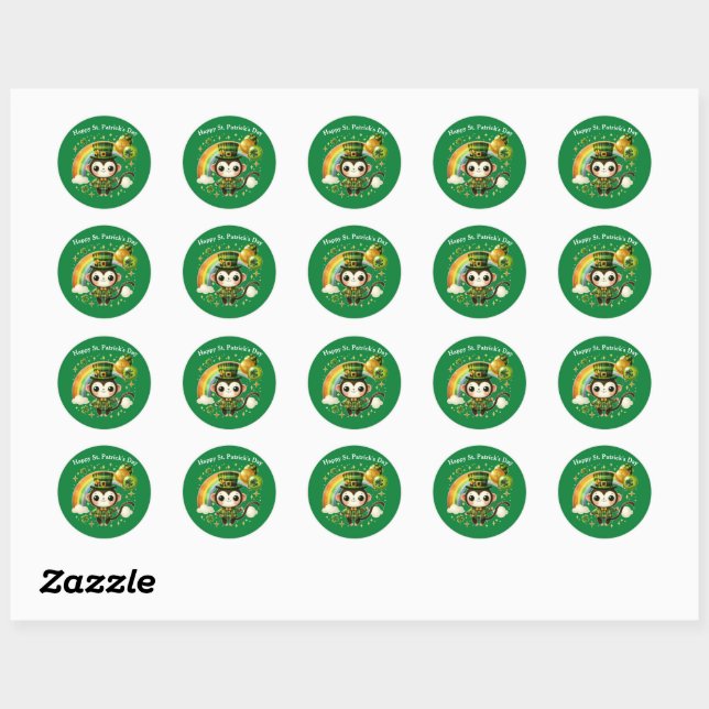 Sticker Rond Joyeux singe de la Saint Patrick (Feuille)