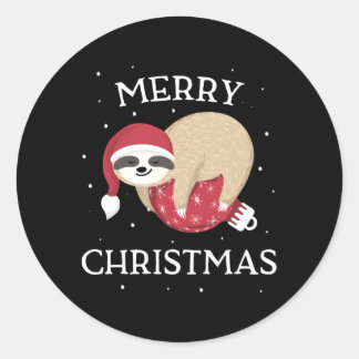 Sticker Rond Joyeux Sloth Père Noël