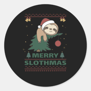 Sticker Rond Joyeux Slothmas Drôle Sloth Christmas Pun