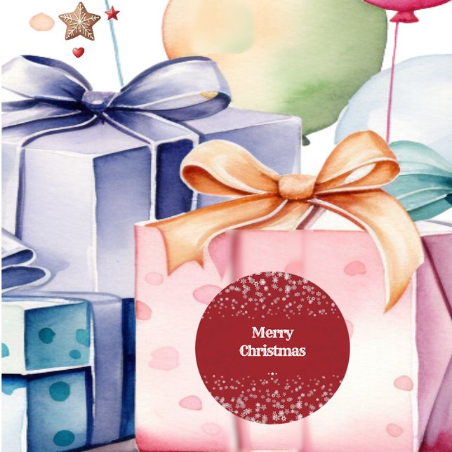 Sticker Rond Joyeux Snowflakes de Noël pour les enfants Artiste (Kid's Merry Christmas Snowflakes Red Party Crafts Classic Round Sticker)