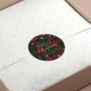Sticker Rond Joyeux Snowflakes Noël Jouer Script Plaid Personna
