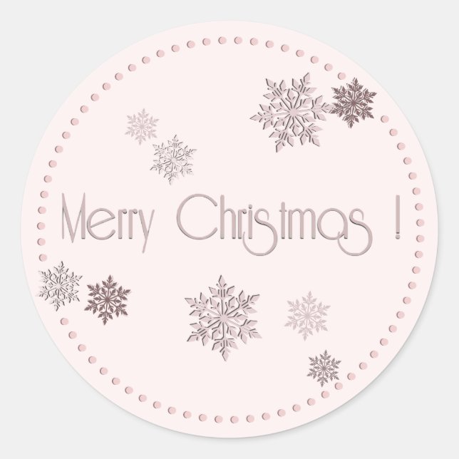 Sticker Rond Joyeux Snowflakes Pink Embossés (Devant)