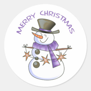 Sticker Rond Joyeux Snowman de Noël
