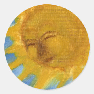 Sticker Rond Joyeux Soleil Face Jaune et Bleu, Vieux Sol