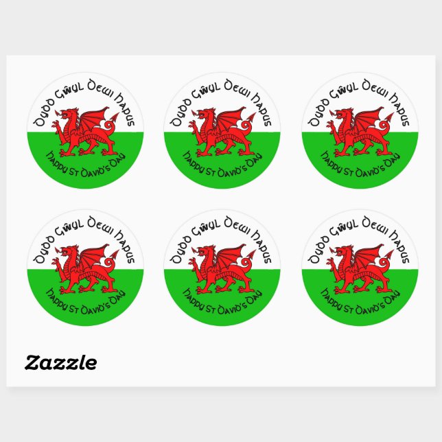 Sticker Rond Joyeux St Davids Day dans le style celtique Autoco (Feuille)