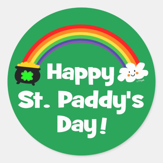 Sticker Rond Joyeux St Paddy's Day Rainbow (Devant)
