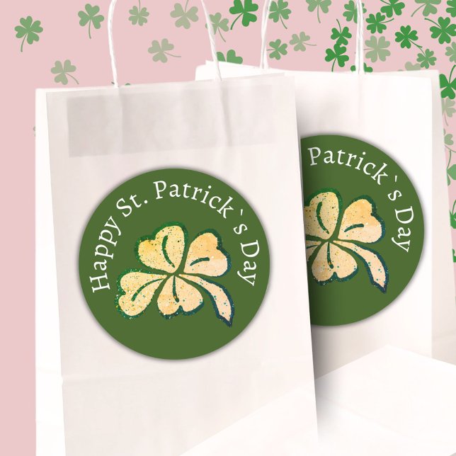 Sticker Rond Joyeux St. Patrick`s Day Shamrock Clover Green (Créateur téléchargé)