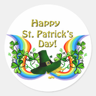 Sticker Rond Joyeux St. Patrick's Day Arc-en-ciel Shamrock Clov