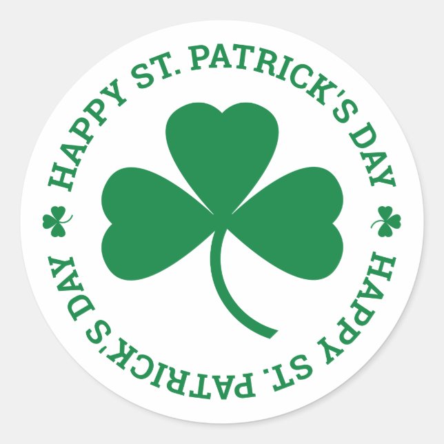 Sticker Rond Joyeux St. Patrick's Day Feuille Shamrock verte (Devant)